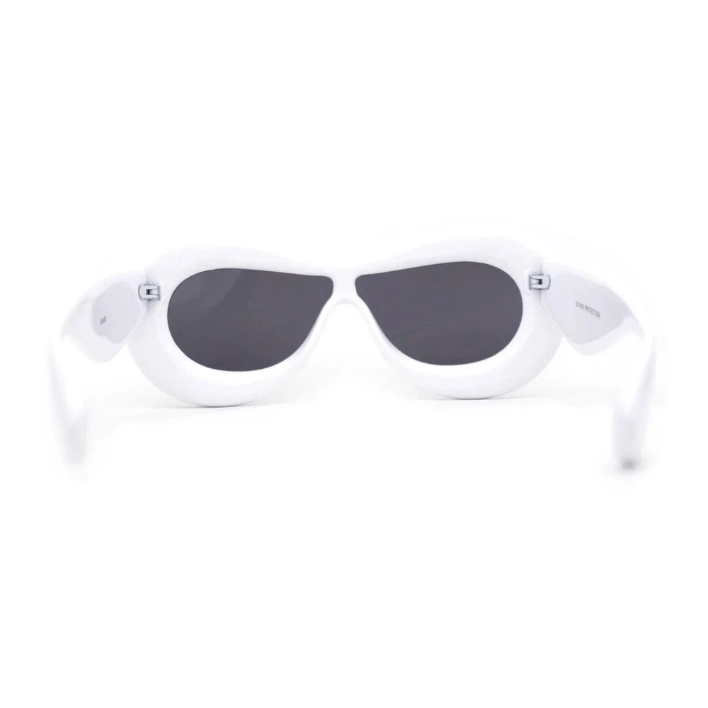 White Padded Futuristic Sunglasses Oversized Shield‎ Visor Chunky Frame Shades